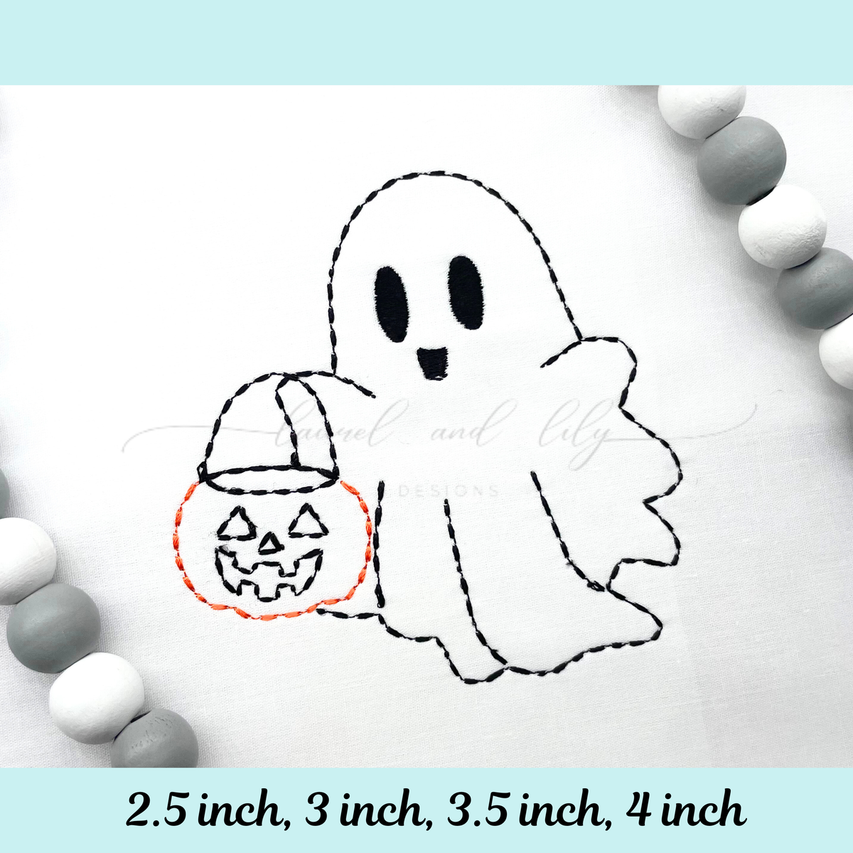 Trick or Treat Ghost Embroidery Design, Machine Embroidery Design, Sashiko Stitch, Pumpkin Ghost, Halloween Embroidery (Digital Download)