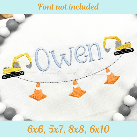 Excavator Bunting Machine Embroidery Design, Construction Embroidery Design