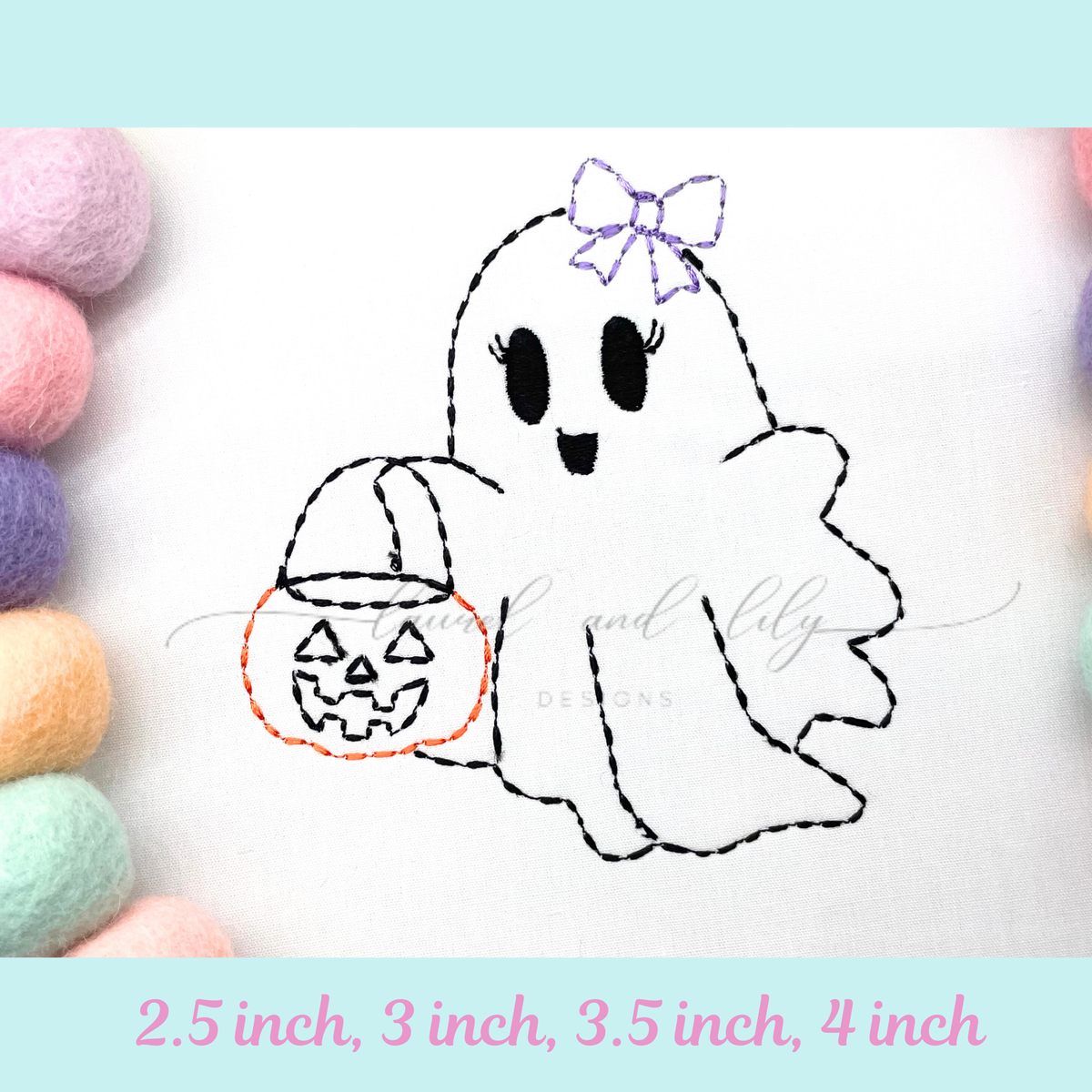 Trick or Treat Ghost with and without Bow Embroidery Design, Machine Embroidery, Sashiko Stitch, Halloween Embroidery (Digital Download)