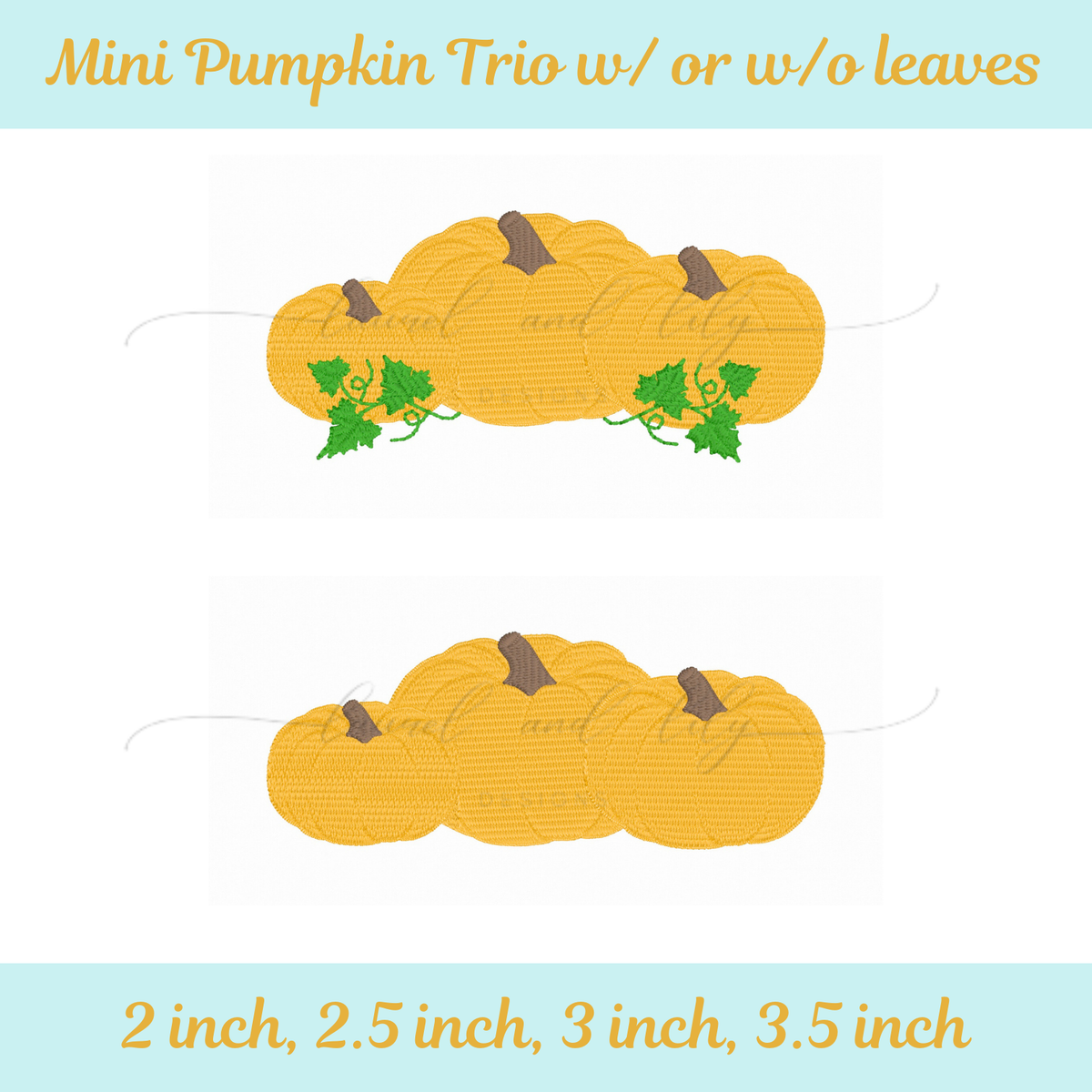 Mini Pumpkin Trio Embroidery Design for Machine Embroidery, Fill Stitch Embroidery (Digital Download)