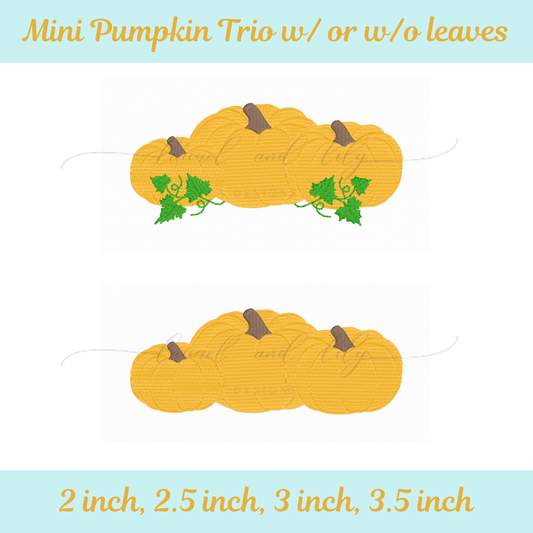 Mini Pumpkin Trio Embroidery Design for Machine Embroidery, Fill Stitch Embroidery (Digital Download)