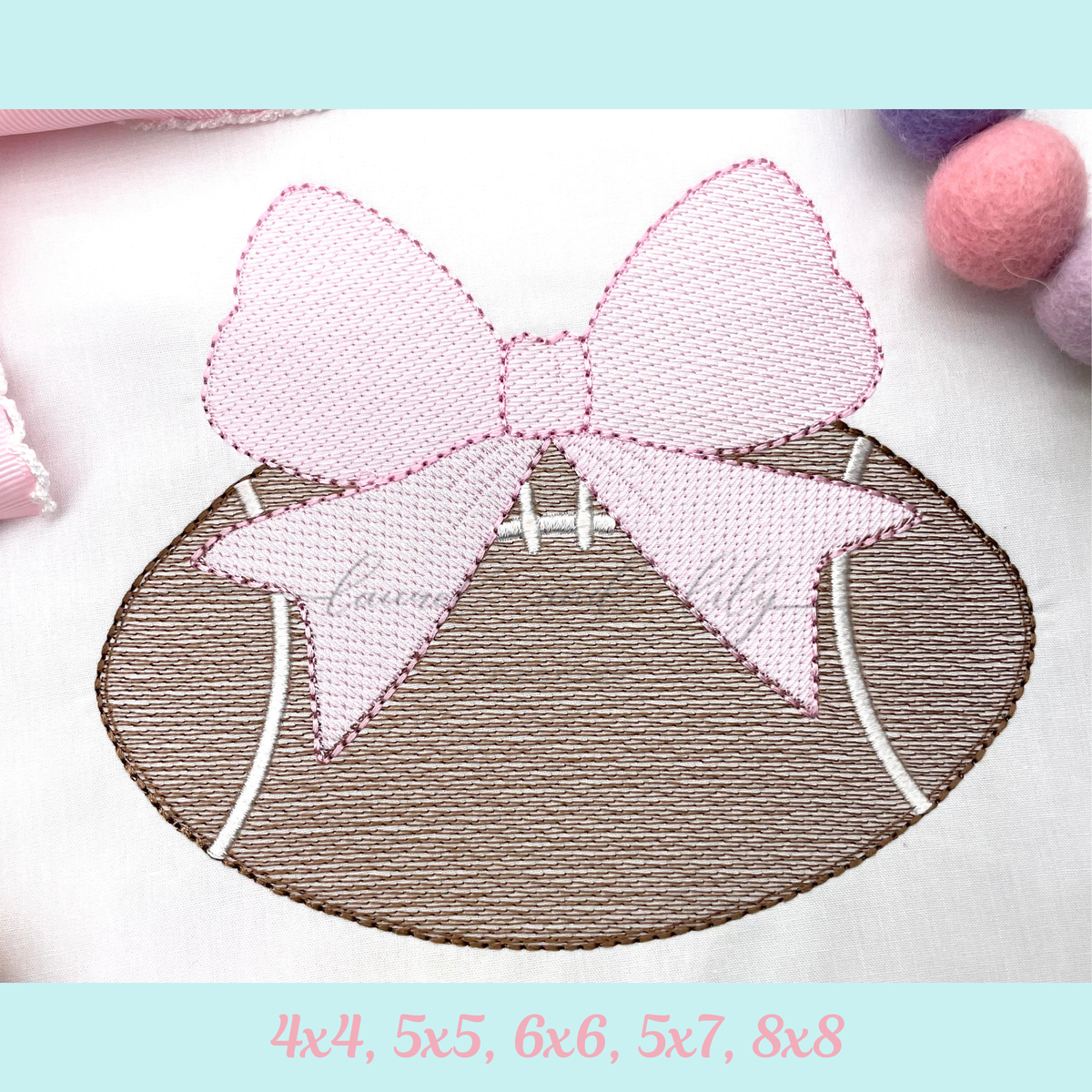 Football with Bow Machine Embroidery Design, Sketch Fill Stitch, Digital Download