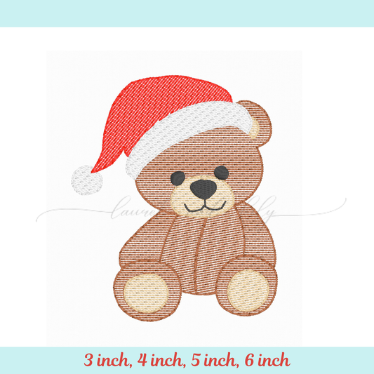 Christmas Teddy Bear Sketch Embroidery Design, Machine Embroidery Design, Bear with Santa Hat (Digital Download)